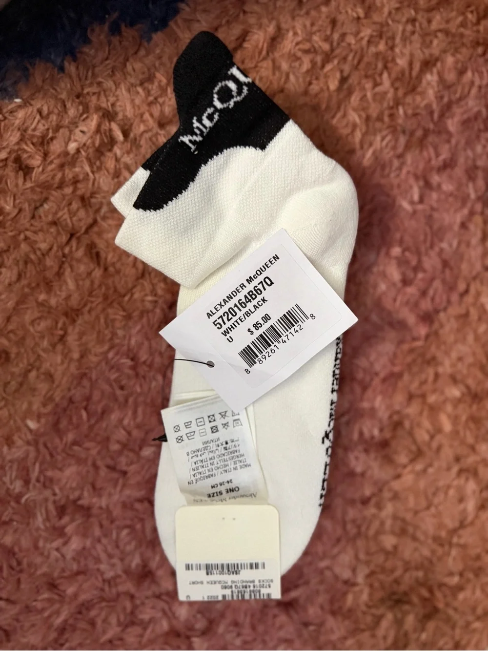 Alexander McQueen White Low-Cut Socks with Black Logo Heel